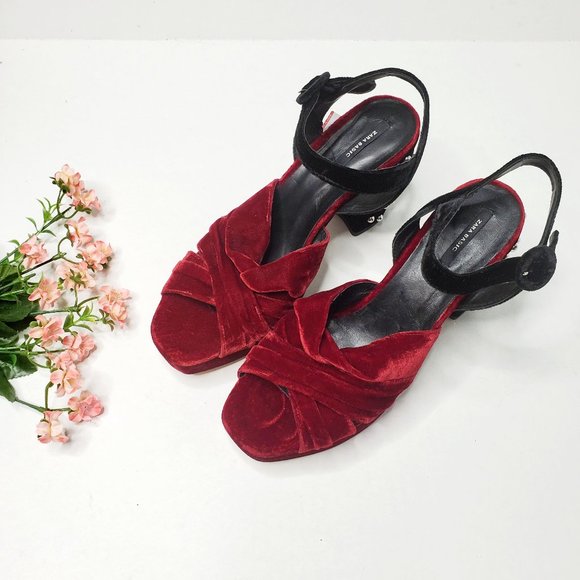 NWT Zara Size 6 Velvet Platform Stud Sandals - Picture 8 of 8